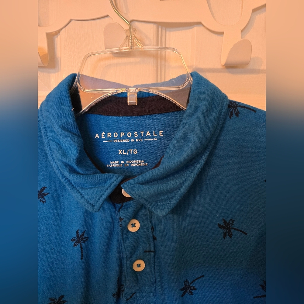 Aeropostale Blue Polo Shirt with Palm Accents - Picture 3 of 3